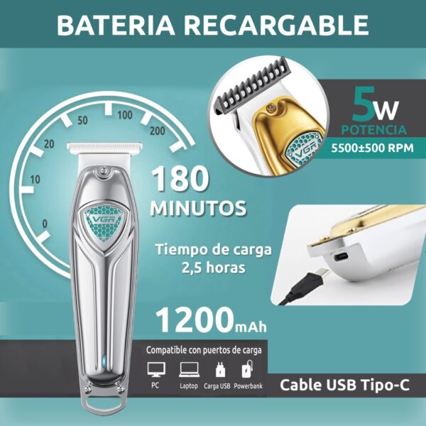 Máquina Trimmer Patillera Inalámbrica VGR V-911 Usb T-Blade - Image 3