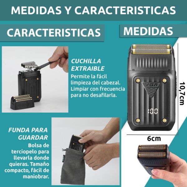 Afeitadora Eléctrica Hombre Shaver VGR V-363 Usb Doble Hoja - Image 7