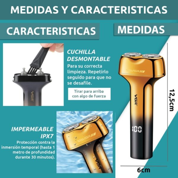 Repuesto Afeitadora Eléctrica VGR V-389 Inalámbrica Usb IPX7 - Image 7