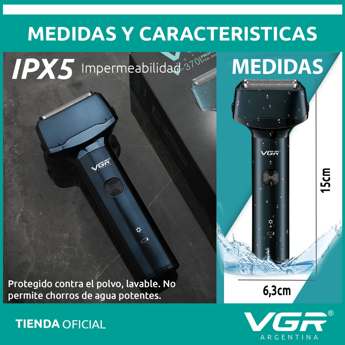 Afeitadora Eléctrica VGR V-370 Patillera 2en1 Impermeable Azul - Image 7