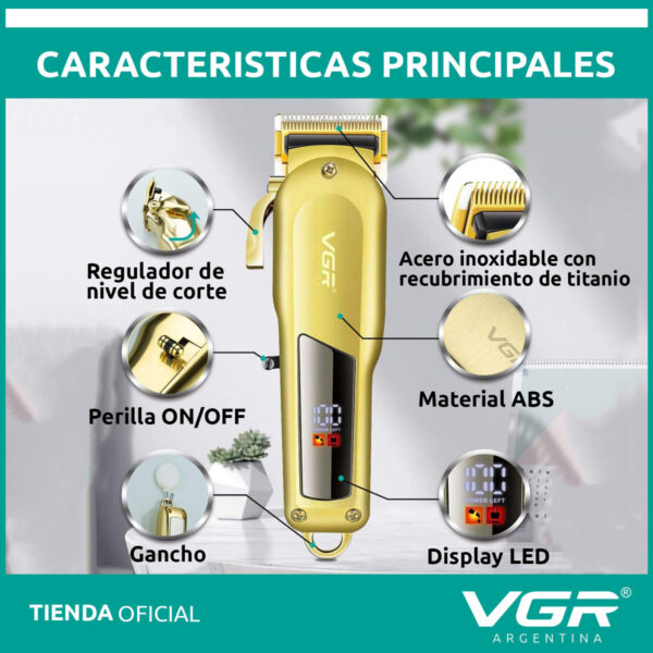 Máquina de Cortar Pelo VGR V-278 Metal Inalámbrica Usb Dorado - Image 4
