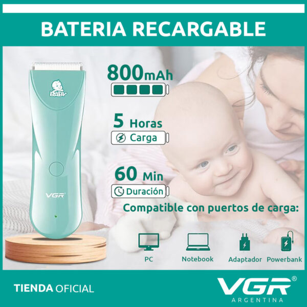 Máquina de Cortar Pelo Para Bebés Niños VGR V-150 Cerámica Verde Agua - Image 3
