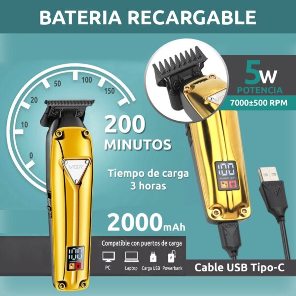 Máquina Trimmer Profesional Barbería VGR V-912 Metal Usb - Image 3