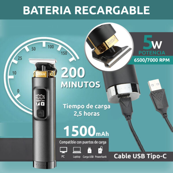 Máquina Patillera Profesional Recargable VGR V-985 Turbo Usb - Image 3