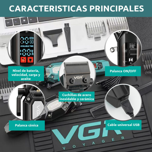 Combo Vgr Maquina Corte Pelo V-600 + Trimmer V-900 7000rpm - Image 5
