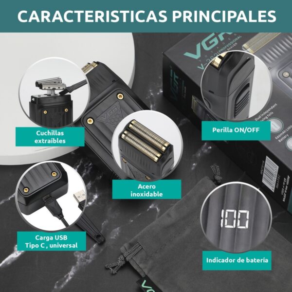 Afeitadora Eléctrica Hombre Shaver VGR V-363 Usb Doble Hoja - Image 4