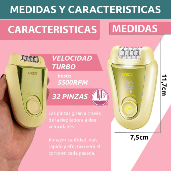 Depiladora Eléctrica Afeitadora 2 En 1 Vgr V-758 Turbo Usb - Image 7