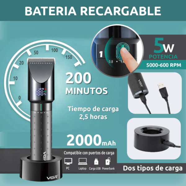 Máquina Corta Pelo Profesional VGR V-698 Led Usb Turbo 4 vel - Image 3