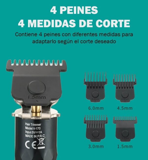 Maquina Corta Pelo Barba Calvo Trimmer VGR V-170 Recargable Usb - Image 3