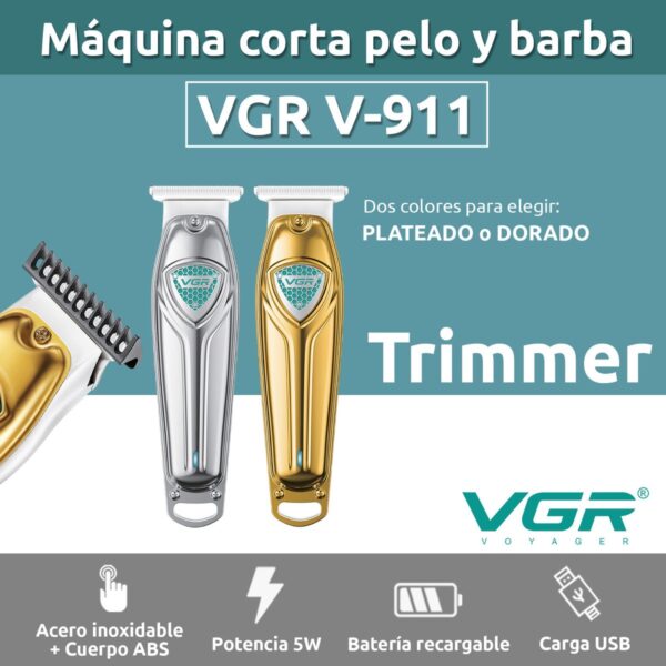 Máquina Trimmer Patillera Inalámbrica VGR V-911 Usb T-Blade - Image 2