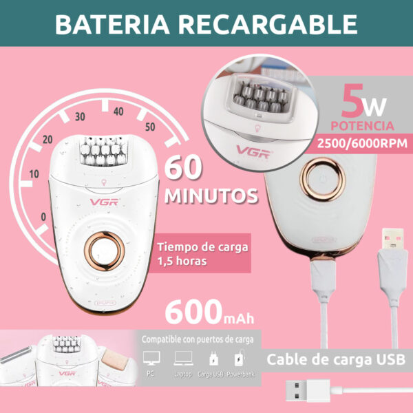Depiladora Eléctrica Mujer Afeitadora Callos 3en1 Vgr V-739 - Image 3