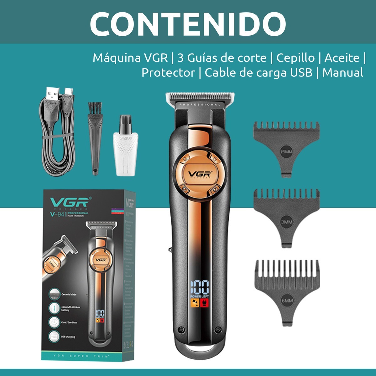 Máquina Patillera Trimmer Corta Pelo VGR V-941 Usb Turbo - Image 8