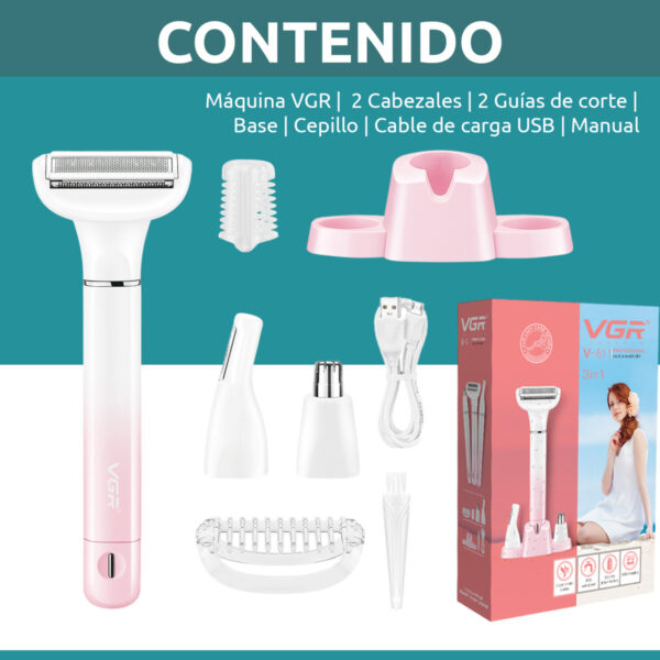 Set Mujer 3en1 Afeitadora Corporal Nariz Ceja Vgr V-611 Ipx5 - Image 8