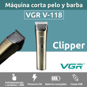 Máquina Cortar Pelo Profesional VGR V-669 Metal Usb 5 Peines