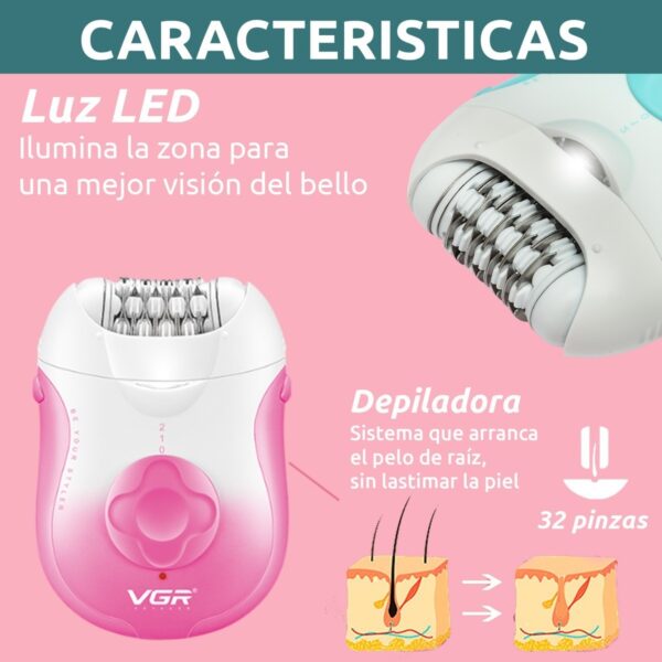 Depiladora Eléctrica Mujer Facial Corporal 2en1 VGR V-727 - Image 6