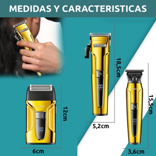 Kit Cortadora Pelo Trimmer Shaver 3en1 Profesional VGR V-694 - Image 7