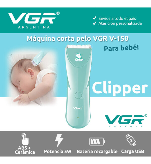 Máquina de Cortar Pelo Para Bebés Niños VGR V-150 Cerámica Verde Agua - Image 2