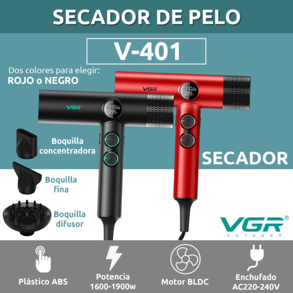 Secador De Pelo Profesional Vgr V-401 110000rpm Frío Calor - Image 2