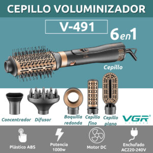 Cepillo secador alisador modelador 6en1 vgr v-491 1000w 220v