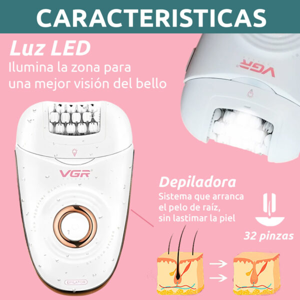 Depiladora Eléctrica Mujer Afeitadora Callos 3en1 Vgr V-739 - Image 6