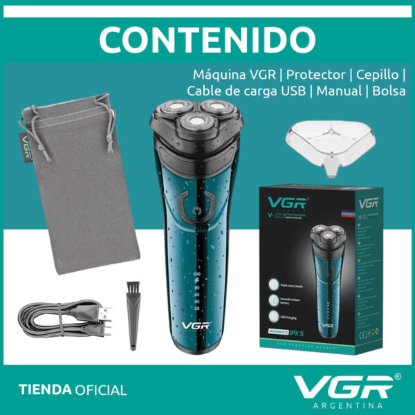 Afeitadora Eléctrica Hombre VGR V-322 Patillera 2en1 Usb Azul - Image 8