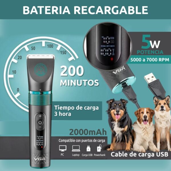 Máquina Cortar Pelo Perros Mascotas Pro VGR V-209 Usb IPX7 - Image 3