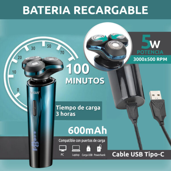 Afeitadora Eléctrica Hombre shaver VGR V-311 AFA recargable - Image 3