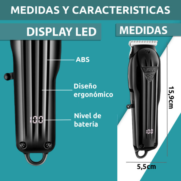 Máquina Patillera Profesional Recargable VGR V-982 Usb Led - Image 7