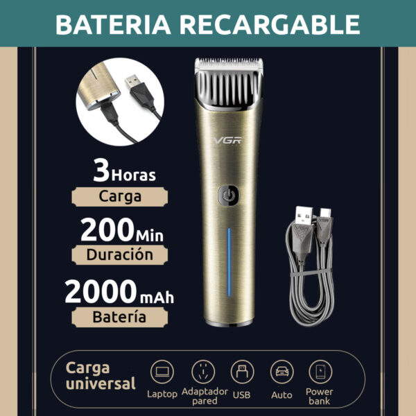 Máquina Cortar Pelo Profesional VGR V-669 Metal Usb 5 Peines - Image 3