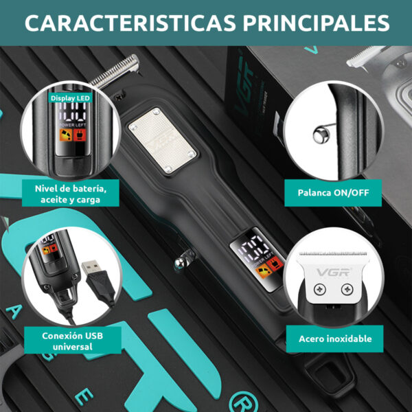 Máquina Trimmer Profesional Recargable VGR V-918 Usb T-Blade - Image 4