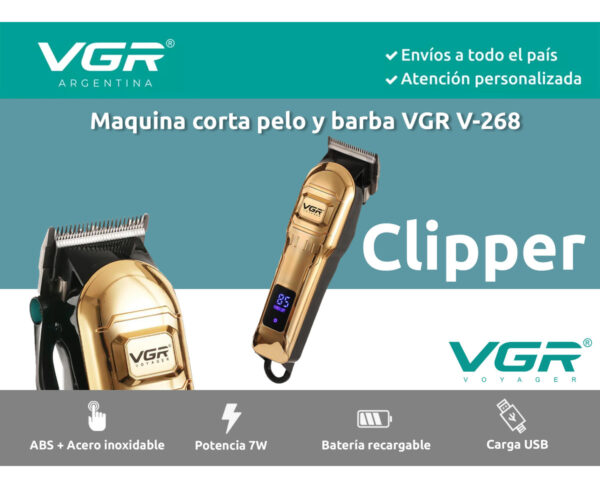 Máquina de Cortar Pelo VGR V-268 Recargable Inalámbrica Usb Dorado - Image 2