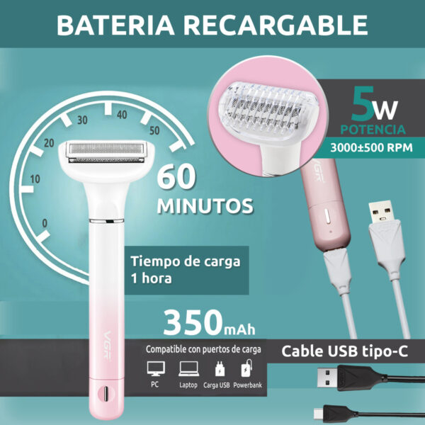 Set Mujer 3en1 Afeitadora Corporal Nariz Ceja Vgr V-611 Ipx5 - Image 3