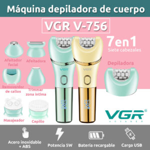 Depiladora Eléctrica Mujer Facial 7en1 Vgr V-756 Ipx7 Turbo