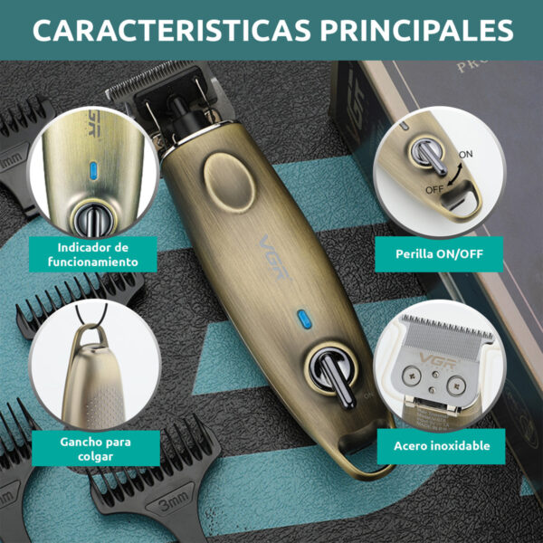 Máquina Patillera Profesional VGR V-978 Metal Usb 5 Peines - Image 4
