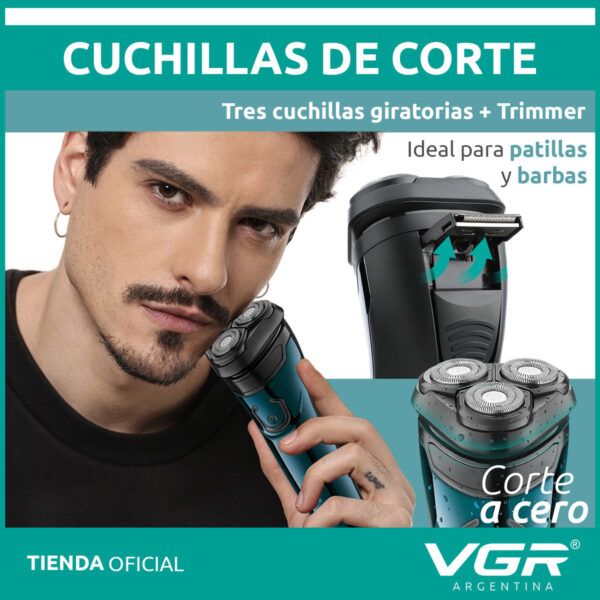 Afeitadora Eléctrica Hombre VGR V-322 Patillera 2en1 Usb Azul - Image 5