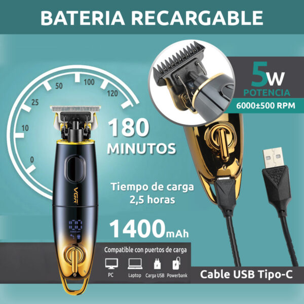 Máquina Trimmer Profesional VGR V-979 Usb 5 Peines Cerámica - Image 3