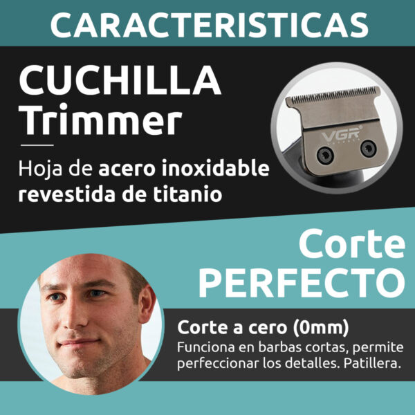 Máquina Corta Pelo Trimmer acero titanio VGR V-998 Usb AFA - Image 6