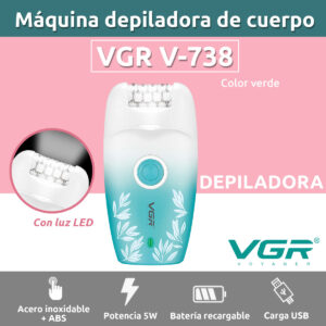 Depiladora Corporal Femenina VGR V-738 2 Velocidades Luz Usb