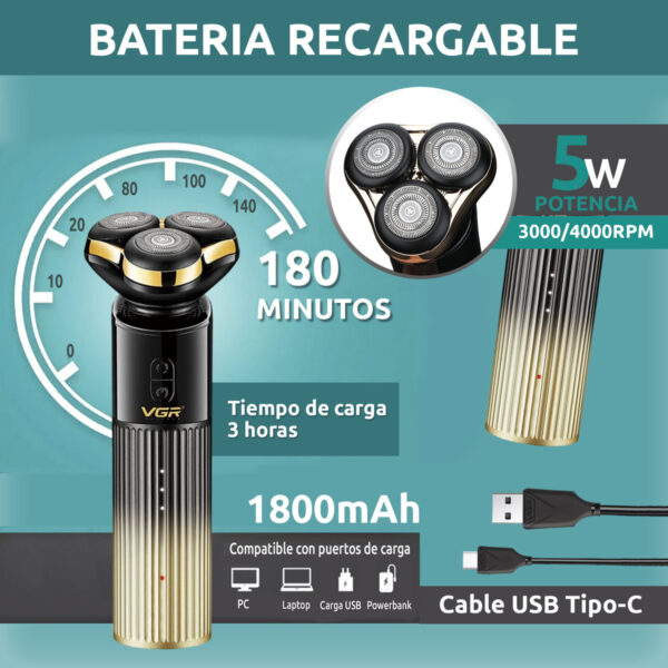 Afeitadora Eléctrica Hombre 4en1 trimmer VGR V-388 AFA usb - Image 3