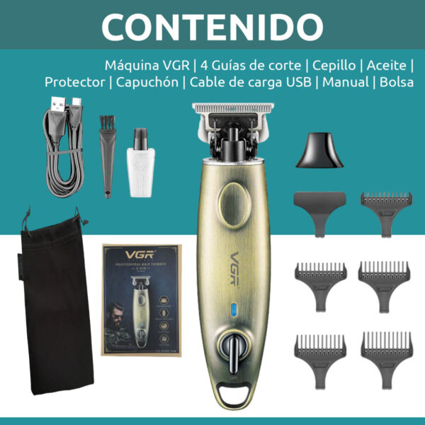 Máquina Patillera Profesional VGR V-978 Metal Usb 5 Peines - Image 8