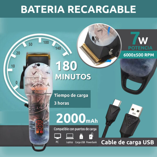 Máquina Cortar Pelo Vgr V-689 Usb Recargable 6000rpm Titanio - Image 3