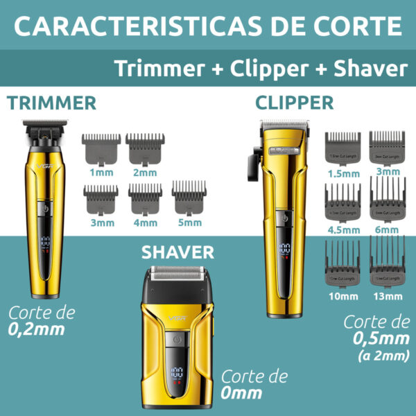 Kit Cortadora Pelo Trimmer Shaver 3en1 Profesional VGR V-694 - Image 5
