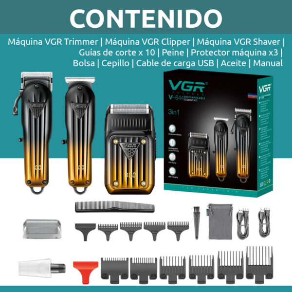 Kit Cortadora Pelo Trimmer Shaver Set x3 Profesional VGR V-644 - Image 8