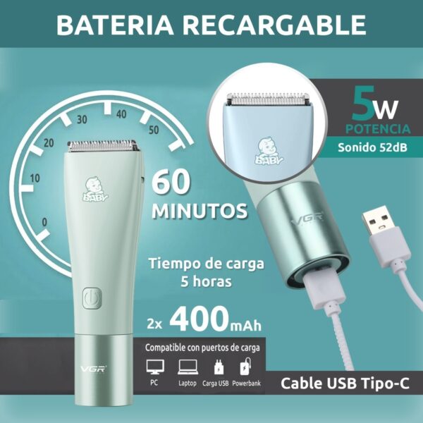 Máquina Cortar Pelo Bebés VGR V-153 Cerámica Silenciosa IPX7 - Image 3