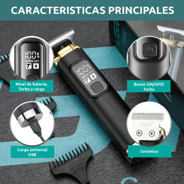 Máquina Patillera Profesional Recargable VGR V-985 Turbo Usb - Image 4