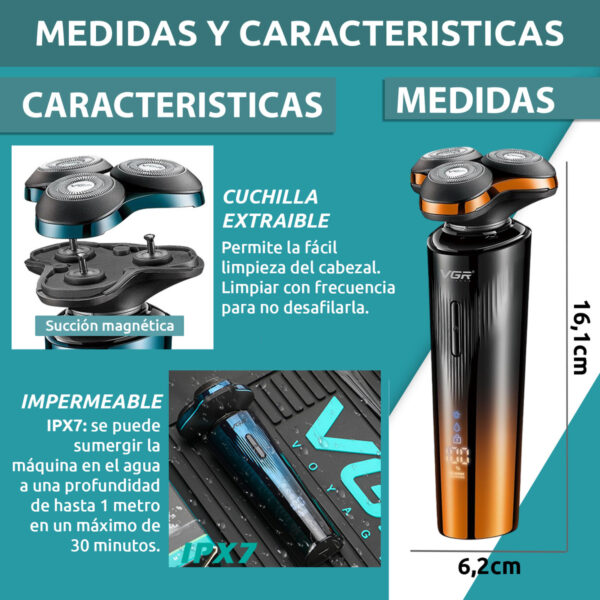 Afeitadora Eléctrica Hombre shaver VGR V-311 AFA recargable - Image 7