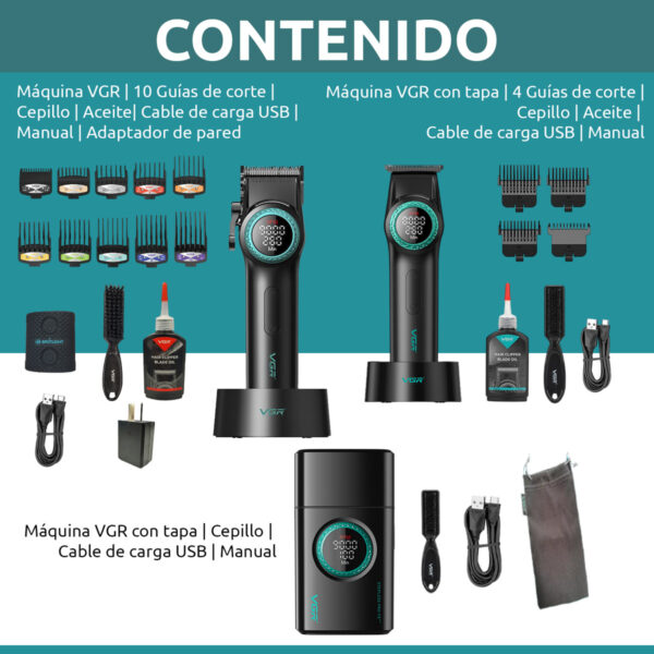 Combo Barbería Vgr Clipper V-001 + Afeitadora V-377 + V-977 Negro - Image 9
