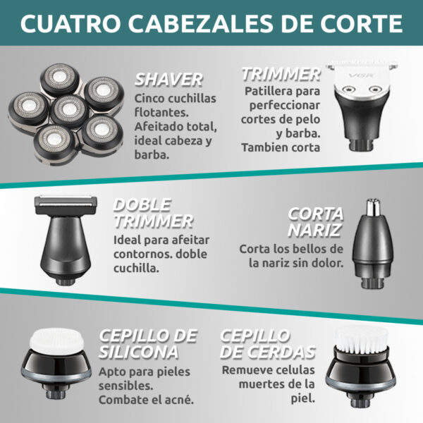 Máquina Cortar Pelo Barba Nariz VGR V-394 Grooming 7en1 IPX5 - Image 5