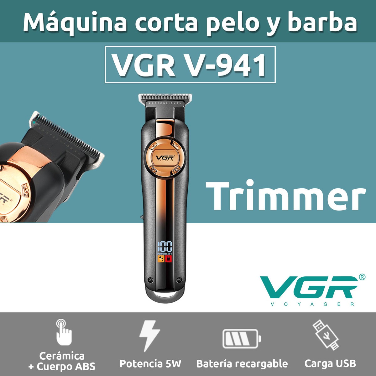 Máquina Patillera Trimmer Corta Pelo VGR V-941 Usb Turbo - Image 2