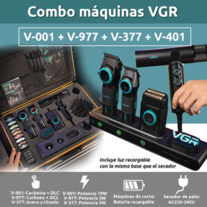 Set Premium Barbería Maletín Clipper Trimmer Shaver Secador V-001